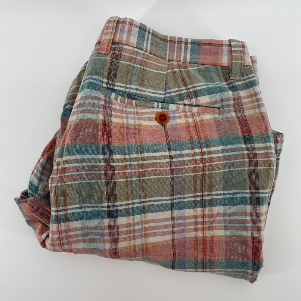 Tommy bahama Mens Linen Tencel Plaid Shorts Multi Color Flat Front Size 33